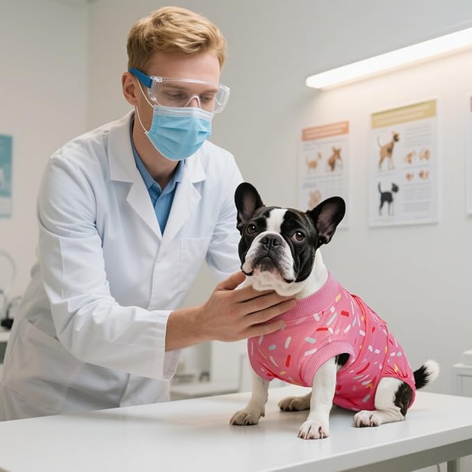 Kuoser Recovery Suit for Dogs, Comfy Dog Recovery Suit Female Doggie Onesie for Surgery, Post-Op Onesie for Female & Male Dogs, Soft Protective Wear, PinkRibbon XXL