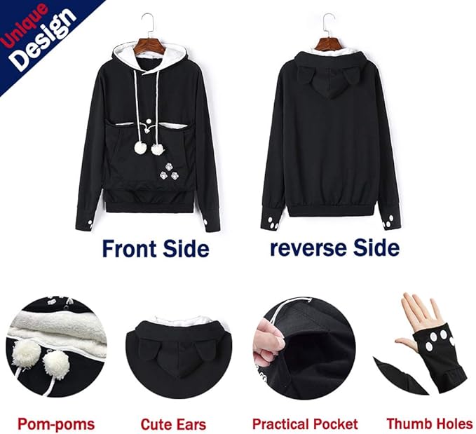 Women Pet Carrier Sweatshirt Puppy Kitten Holding Hoodies Long Sleeve Pouch Tops