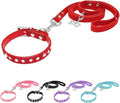 Dogs Kingdom 10 "-16.5" Total Length Suede Skin Jeweled Rhinestones Pet Dog Collar Leash Set Sparkly Crystal Diamonds Studded Leather Puppy Dog Cat Collar Leash Set Red Xs