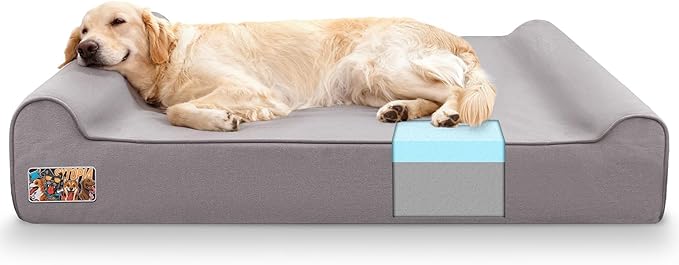 Sytopia 7" Thick Orthopedic Dog Beds for Extra Large Dogs, 35D Memory Foam Dog Beds with Durable Waterproof Liner & Removable Washable Cover & Smart Design, Supports up to 150 lbs, Grey