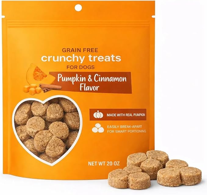 Grain Free Pumpkin Dog Treats - Crunchy Dog Biscuits, Low Calorie Training Treats for Dogs - Clover-Shaped Dog Cookies for All Breeds, All Life Stages, No Wheat Corn Soy - 20oz (Packaging May Vary)
