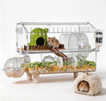 8-in-1 Acrylic Hamster Cage, Clear Transparent Habitat with All Accessories, Multi-Level Small Animal Enclosure with 2 Hideout for Summer and Winter
