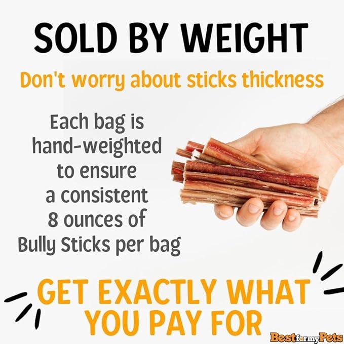 Best For My Pets 6‑Inch Odor‑Free Beef Bully Sticks, 8 oz Bag - Single‑Ingredient, Long‑Lasting Natural Dental Dog Chews, USA‑Inspected Rawhide Alternative