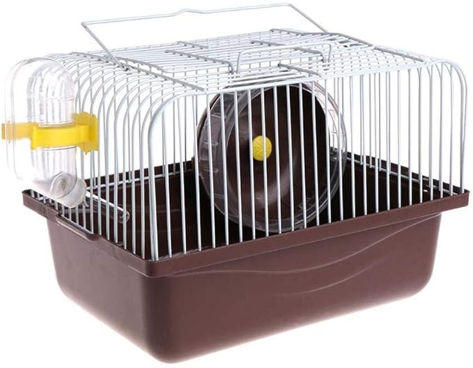 Small Pet Hamster Cage with Running Wheel Water Bottle Food Basin Portable Carrier House Mice Home Habitat for Going Out, Traveling (Coffee)