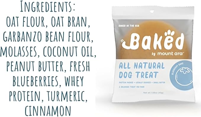 Baked Dog Treats Human Grade (Pack of 12) – Blueberry Dog Treats Individually Wrapped, Individual Wrapped Cookies 1.75 Ounces Each (12 Pack, Blueberry Bake)