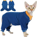 T'CHAQUE Sticky Hair Cat Onesie - Soft Long Sleeve Cat Pajamas, Anti-Shedding,Surgery Recovery Suit, Wound Protection & Preventing Licking, Kitten Sweaters for Male Female, Blue-XS