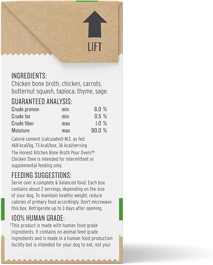 The Honest Kitchen Human Grade Bone Broth POUR OVERS™ Wet Toppers for Dogs(Chicken strew) 5.5 oz (Pack of 12)