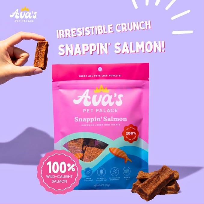 Ava’s Pet Palace Snappin’ Salmon – Air-Dried Wild-Caught Salmon Jerky Dog Treats | Sustainable, High-Protein, Single-Ingredient, Grain-Free Chews | Healthy, Crunchy, No Preservatives | Made in the USA