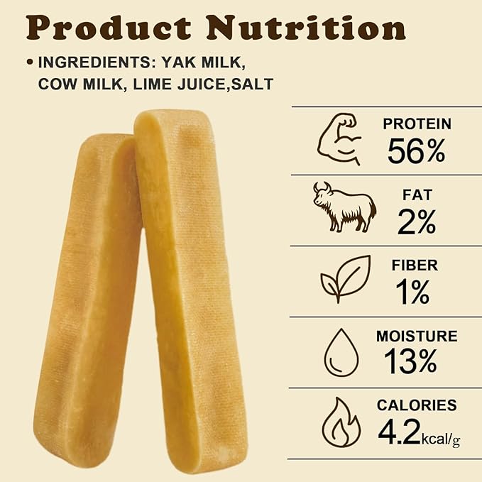 Yak Cheese Dog Chews – Long Lasting Hard Chew for Aggressive Chewers, 3-Ingredient Natural Dog Treats – High Protein, Odor-Free, Rawhide-Free for Large Dogs (Large - 3 Chews)