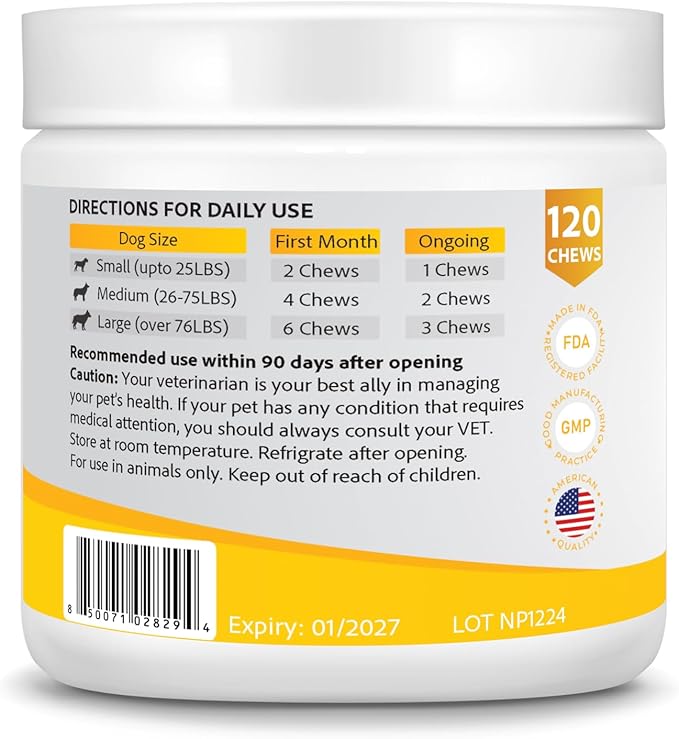 120 Soft Chews - Hip and Joint Supplement for Dogs with Glucosamine, Turmeric & Hemp Chews – Joint Pain Relief & Mobility Support – Dog Treats for All Breeds & Ages