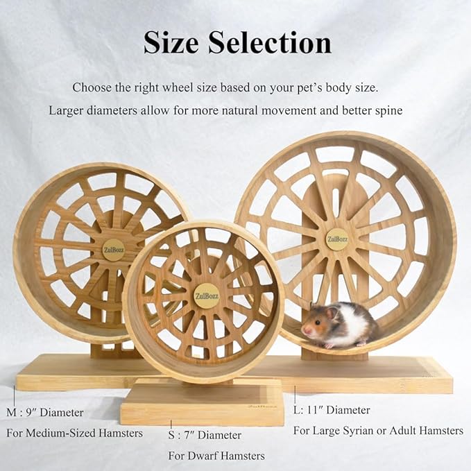 Silent Hamster Wheels Quiet Hamster Running Wheels 11″ Bamboo Wood Hamster Exercise Wheels with Adjustable Height for Syrian Hamsters Campbell Dwarf Roborovski Gerbils and Mice
