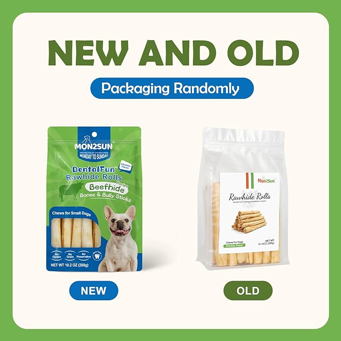 MON2SUN Dog Rawhide Rolls Twist Sticks 6.5 Inch Chew Treats Chicken Flavor 18 Count for Puppy and Small Dogs