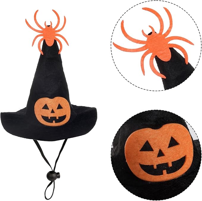 2 Pcs Cat Halloween Witch Costume Suit - Pet Witch Pumpkin Hat and Tutu Collar, Cute Cat Outfit for Cats and Small Dogs