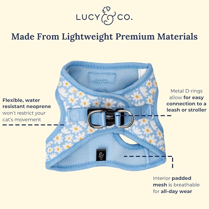 Lucy & Co. Simply Splendid Step-in Cat Harness & Leash Bundle – Reflective, Breathable & Adjustable Harness for Cats, Kittens & Small Dogs, Lightweight & Secure and Dual Leash Clips – X-Small