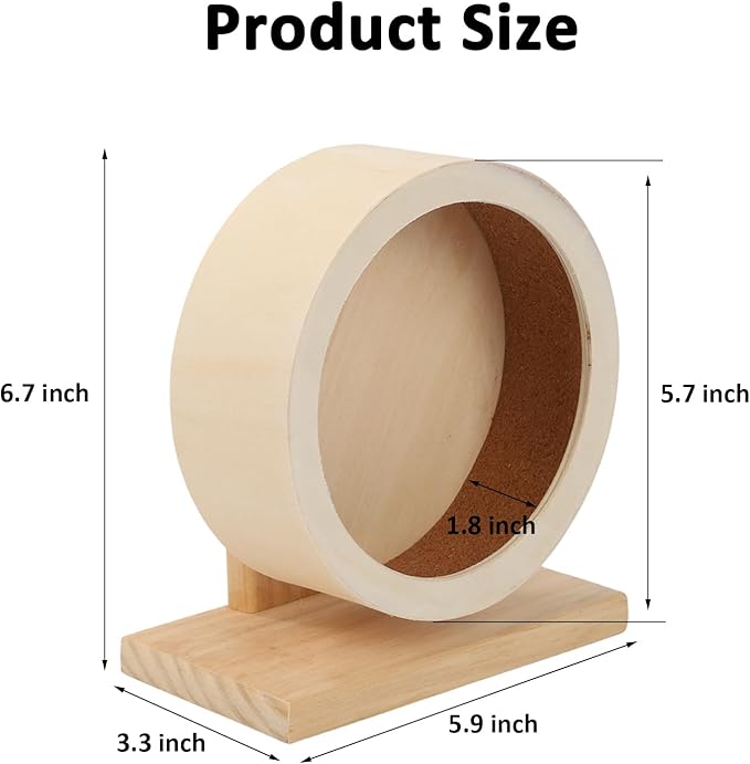 Wooden Hamster Wheels 5.7 Inch Silent Exercise Running Wheel Prevents Boredom Depression for Hamster Gerbil Mice Chinchillas Guinea Pigs (S)