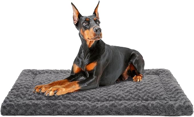 Washable Dog Bed Mat Dog Crate Pad Soft Fluffy Pet Kennel Beds Dog Sleeping Mattress for Large Jumbo Medium Small Dogs, 47 x 29 Inch, Grey