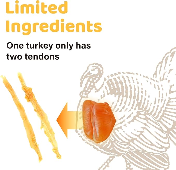 iPaw Turkey Tendon for Dogs, Single Protein, Hypoallergenic, All Natural Human Grade Puppy Chew, Rawhide Alternative Dog Treats, 4 pcs/Pack Lollipop Shape (Small)