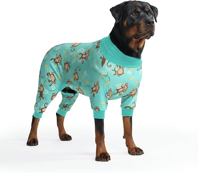 Spark Paws Dog Pajama, Dog Recovery Suit Male, Onesie, Ultra-Soft and 4-Way Stretch, for Small Medium and Large Breeds - Monkey Business - 5XL