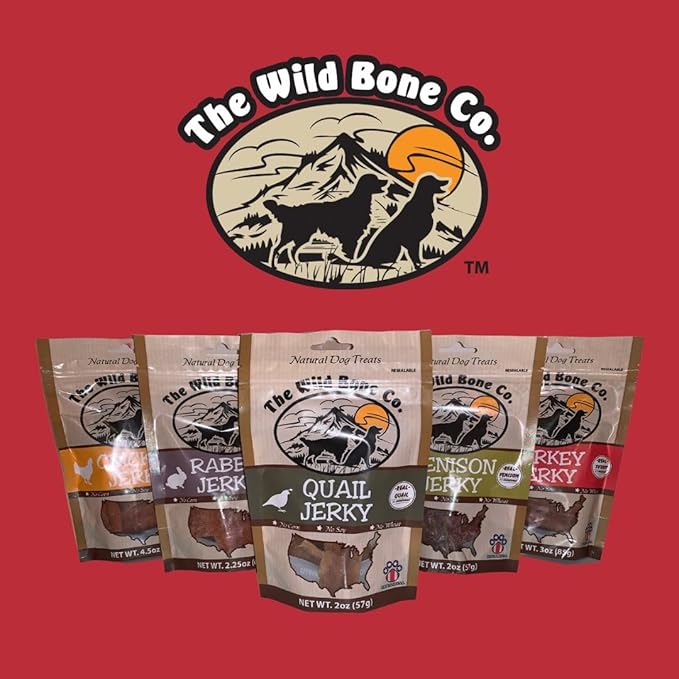 The Wild Bone Company Rabbit Jerky Dog Treats | Natural High Protein Chewy Training Bits | Made in The USA, 2.25 Ounces (Pack of 3)