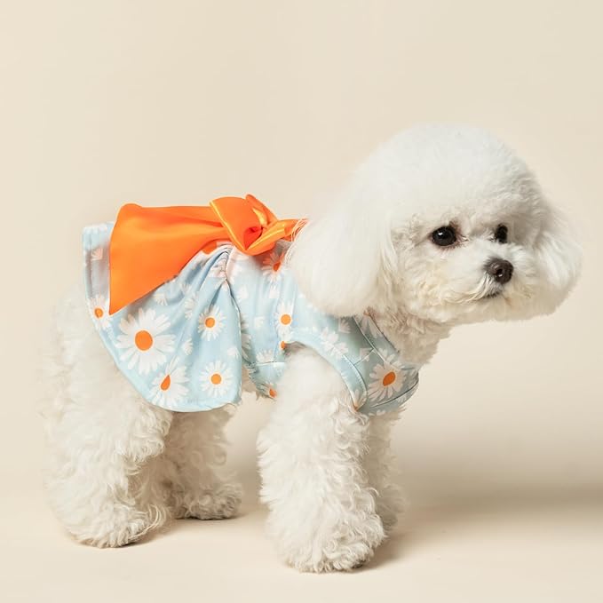 PUPTECK Floral Dog Dress for Spring Outfit Puppy Cute Small Dogs Clothes,Daisy,M