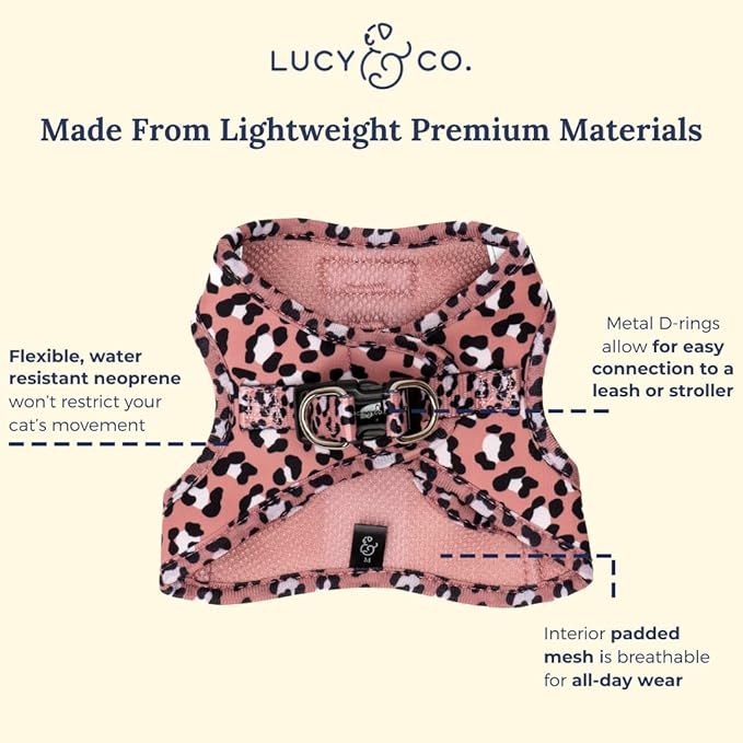 Lucy & Co. Wild Side Step-in Cat Harness & Leash Bundle – Reflective, Breathable & Adjustable Harness for Cats, Kittens & Small Dogs, Lightweight & Secure and Dual Leash Clips – Medium