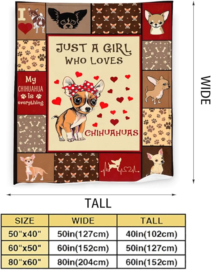 Just A Girl Who Loves Chihuahuas Blanket Cute Dogs Decor Throw Blanket Gifts for Girls Super Warm Soft Plush Lightweight Fleece Flannel Blanket Winter Bedding Blanket for Kids Adults Women 50"x60"