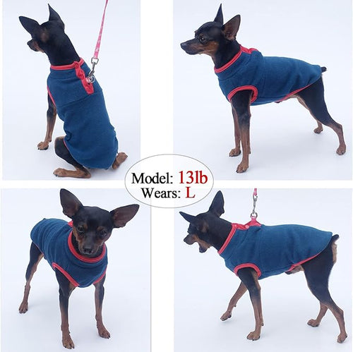 2 Pack Dog Sweater, Warm Puppy Jacket, Autumn Winter Coat, Pet Stretch Fleece Apparel with Buttons for Small Medium Dog Cats (Red+Blue, X-Small)