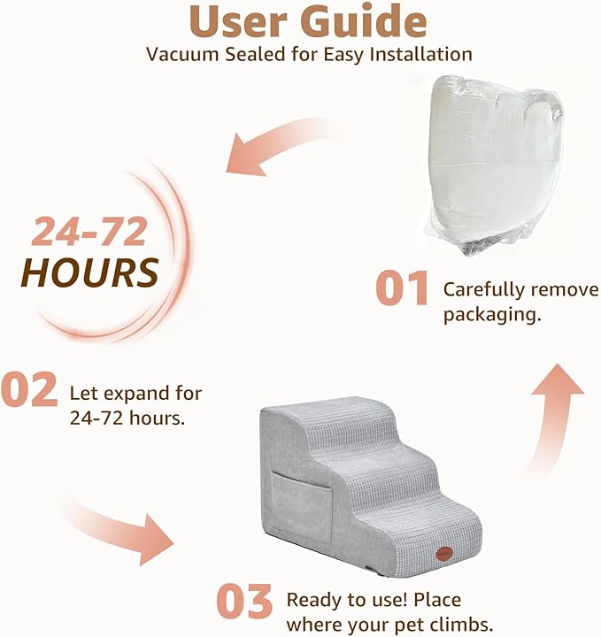 Woochpet Woochpet Dog Stairs for Small Dogs, 15.7”H Ramp 3 Tier Wider Curved Pet Stairs for Couch and Beds，Weighted Base Plate Indoor Dog Steps with Non-Slip Bottom and Washable Cover for Old Cats