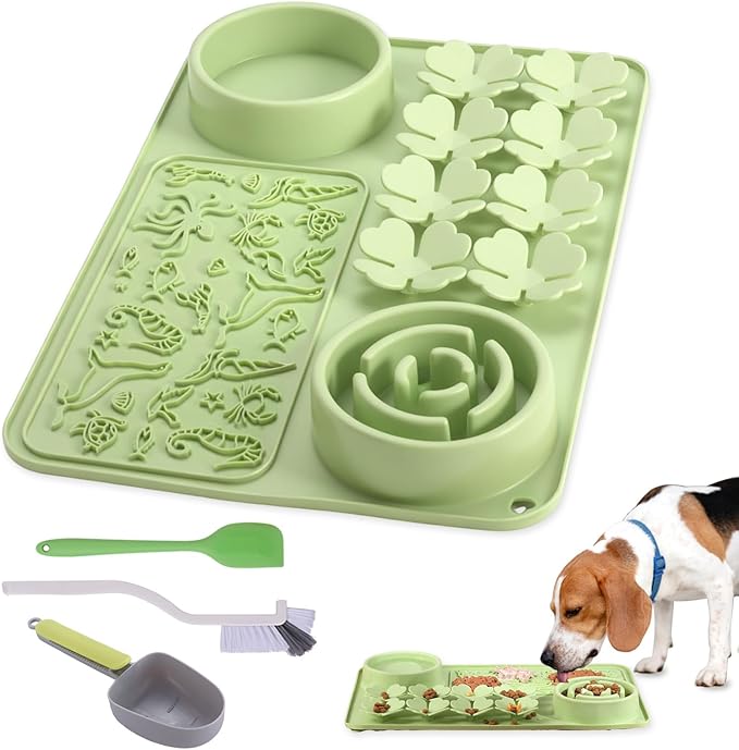 Silicone Lick Mat for Dogs & Cats – Slow Feeder Dog Bowl, Non-Slip Licking Mat for Large & Small Breeds, Puzzle Feeder & Snuffle Mat for Fast Eaters, Interactive Pet Food Mat with Measuring Spoon