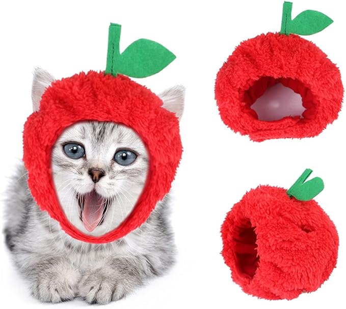 Pet Headgear Soft Headband Cute Apple Hat Warm Hat Pet Headdress Dog Costume Accessory for Cats Kitten Puppy Small Dogs French Bulldog Christmas Halloween Photo Props