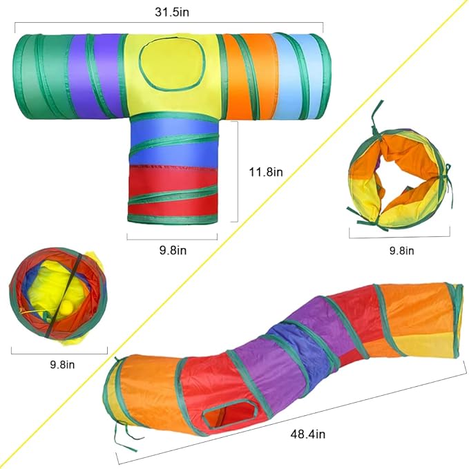 Rabbit Tunnels & Tubes Collapsible 3 Way and S-Type Tunnel Bunny Hideout Small Animal Activity Tunnel Toys for Dwarf Rabbits Bunny Guinea Pigs Kitty
