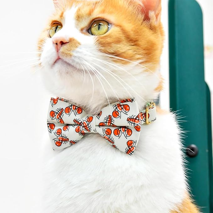 Cat Collar Bow Set, Red Crab, Wedding/Birthday Breakaway Collar Bowtie for Kitten/Cat