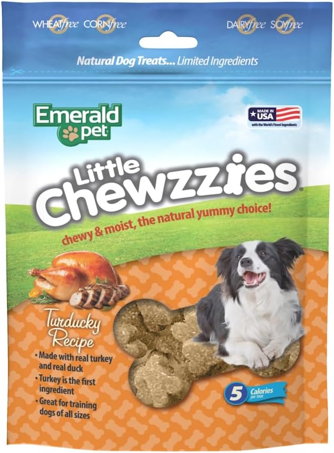 Emerald Pet Little Chewzzies Wheat Free Training Dog Treats — Healthy and Tasty Natural Dog Chews with Real Meat or Peanut Butter — Limited Ingredient Dog Treats Made in The USA — Turducky, 5 oz