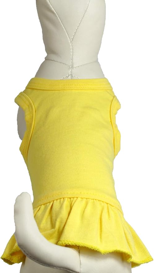 Pet Clothes Small Dog Clothing Blank Color Sport Dress T-Shirts Tee Dresses Tanks Top for Small Size Female Dogs Summer Spring Pet Costumes 100% Cotton (S, Yellow)