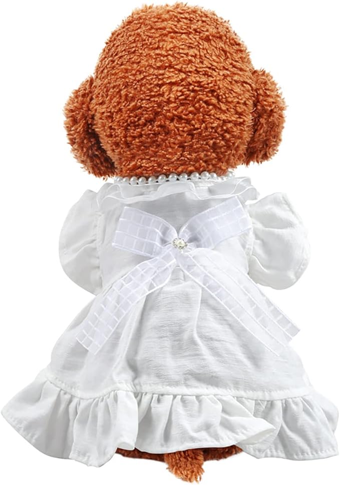 Generic Dog Dress Small Dogs Summer White Floral Princess Bowknot Dress Cotton Lace Soft Breathable Lightweight Cute Puppy Dress for Yorkie Female Small Pets