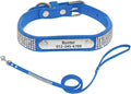 THAIN Rhinestones Personalized Dog Cat Collar Bling Diamond with Engraved Stainless Steel Nameplate for Small Medium Large Dogs (Royal Blue Set, S)