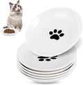 6 Pack Cat Food Bowl, Ceramic Cat Bowls, Anti Whisker Fatigue Cats Bowl Set,5.5 Inches Shallow Wide Kitten Plates for Food and Water (White-E)