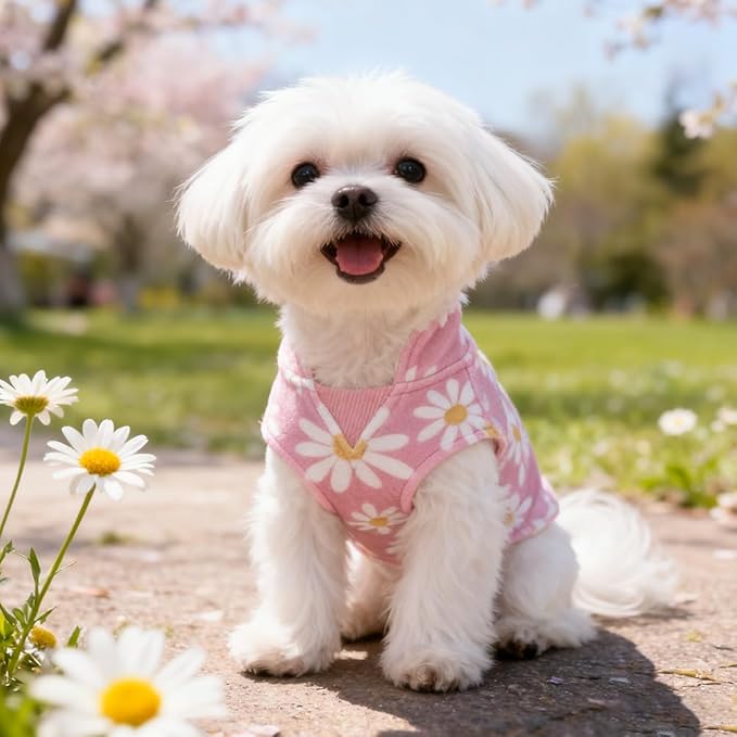 BEAUTYZOO Dog Fleece Vest Sweater Winter Jacket for Small and Medium Dogs with D-Ring Leash Cold Weather Coat Hoodie for XS S M Dogs Boy or Girls,Pink Daisy S