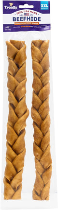 USA Beefhide Braids 12-13" Dog Chew Treats - Chicken Flavor, 2 Count/1 Pack