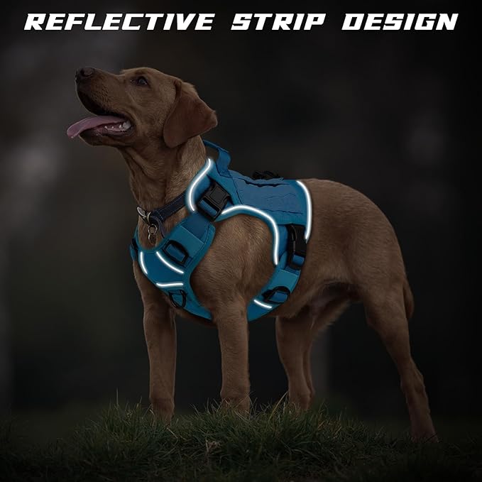 WINGOIN Blue Tactical Dog Harness for Large Dogs, Heavy Duty No Pull Dog Harness with Handle, Adjustable Reflective Military K9 Big Pet Vest for Husky, Doberman, Walking, Training, Hunting (XL)