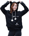 ALYC Unisex Hoodies Pet Holder Cat Dog Large Pouch Carriers Pullover with Cat Printing Sweatshirt (Black-Classic Version, S)