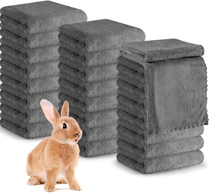 Newwiee 24 Pcs Guinea Pig Fleece Bedding Blankets Bulk Washable Small Animal Fleece Cage Liners Pet Wash Cloth Sleeping Mat Cover for Hamster Chinchilla Rabbit Hedgehog(14 x 30 Inch,Gray)