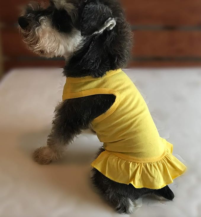 Pet Clothes Small Dog Clothing Blank Color Sport Dress T-Shirts Tee Dresses Tanks Top for Small Size Female Dogs Summer Spring Pet Costumes 100% Cotton (S, Yellow)