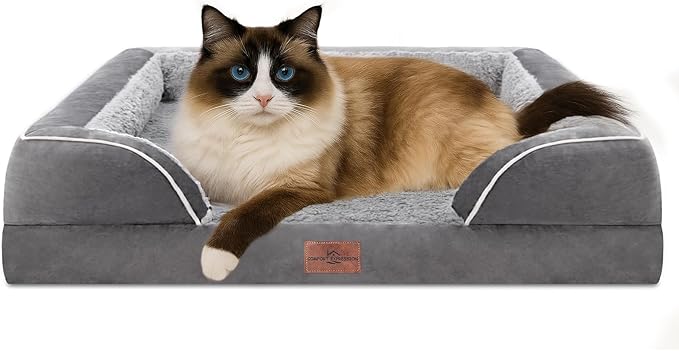 Comfort Expression Orthopedic Dog Bed for Small Dogs 20x14 Inch, Waterproof Supportive Egg Crate Foam Small Pet Bed with Removable Bolsters, Dog Couch with Washable Cover & Non-Slip Bottom, Grey
