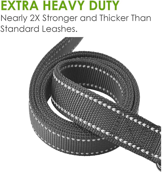 Heavy Duty Dog Leash - 2 Handles by Padded Traffic Handle for Extra Control, 6foot Long - Perfect for Medium to Large Dogs (6 ft, Black)