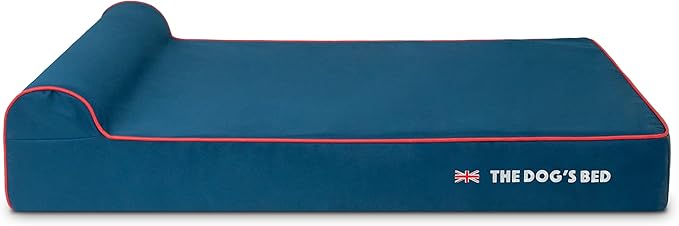 The Dog’s Bed Orthopedic Memory Foam Dog Bed with Headrest, Calming Surface – CertiPUR-Certified Foam, Oxford Fabric, Blue with Red Trim UK Flag, XL, 6-Inch
