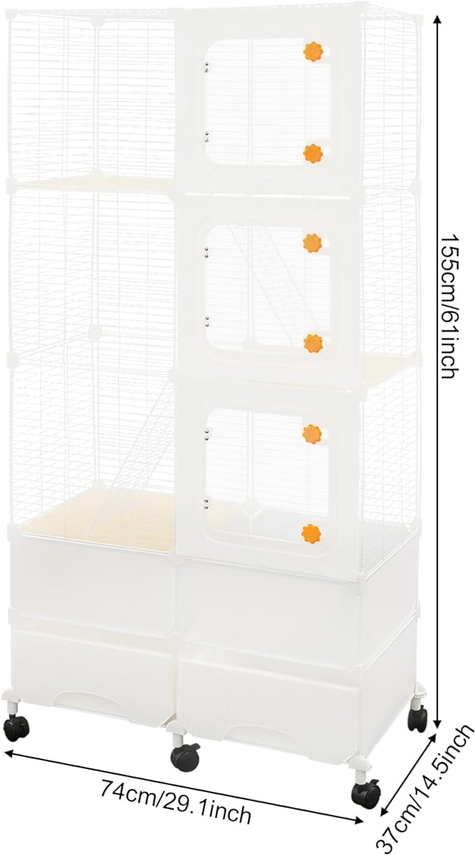 Small Animal Cage, Guinea Pig Cages with Rolling, Durable Front Doors, Chinchilla Cage with Scoop for Rat, Hamster, Guinea Pig, Squirrel (White, 61in)