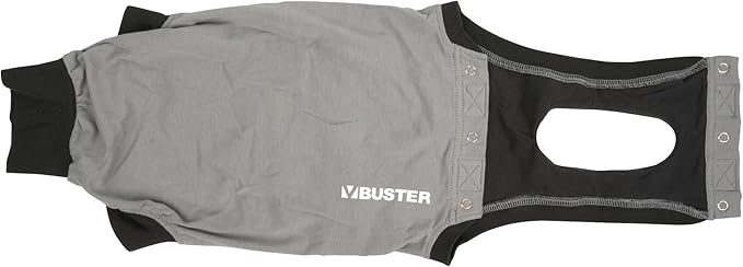 Kruuse Buster EasyGo Recovery Suit for Cats – Black/Grey (Small, 13.5") – Soft, Breathable Post-Surgery Bodysuit for Wound Care, Hot Spots & Incontinence – Comfortable Protection for Cats