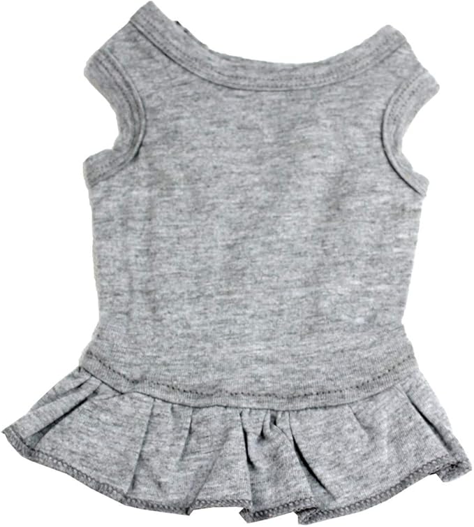 Pet Clothes Small Dog Clothing Blank Color Sport Dress T-Shirts Tee Dresses Tanks Top for Small Size Female Dogs Summer Spring Pet Costumes 100% Cotton (L, Gray)
