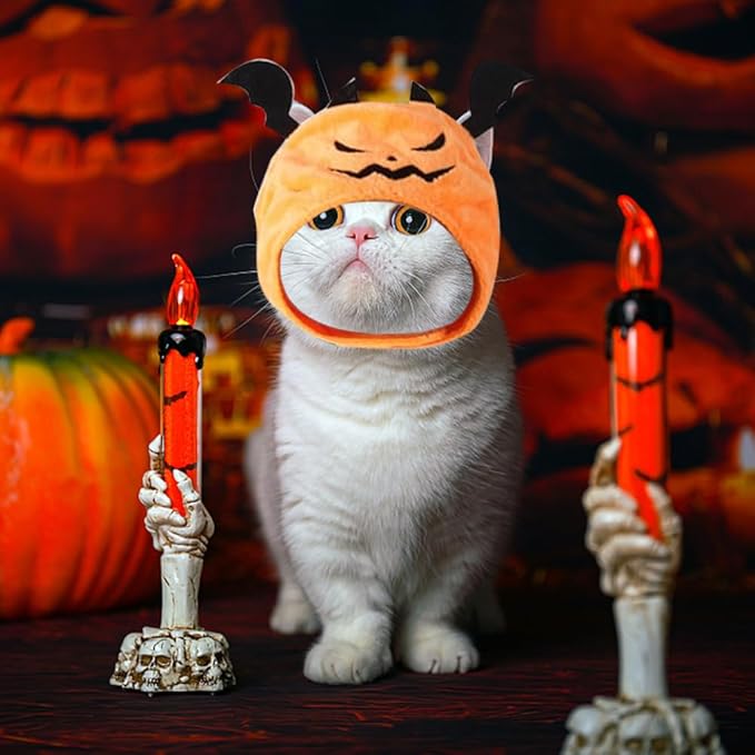 ALIBBON Cat Halloween Devil Costume Dog Halloween Devil Hat Pet Headdress for Halloween Party Adjustable Devil Cap Orange Devil Hat Dress Up for Puppy Kitty Halloween Cosplay Costume